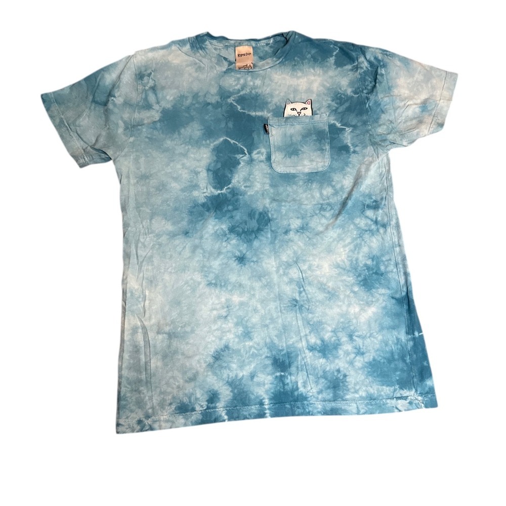 RIPNDIP Tie Dye Pocket T-Shirt Mens Medium Blue White Cat Tee
